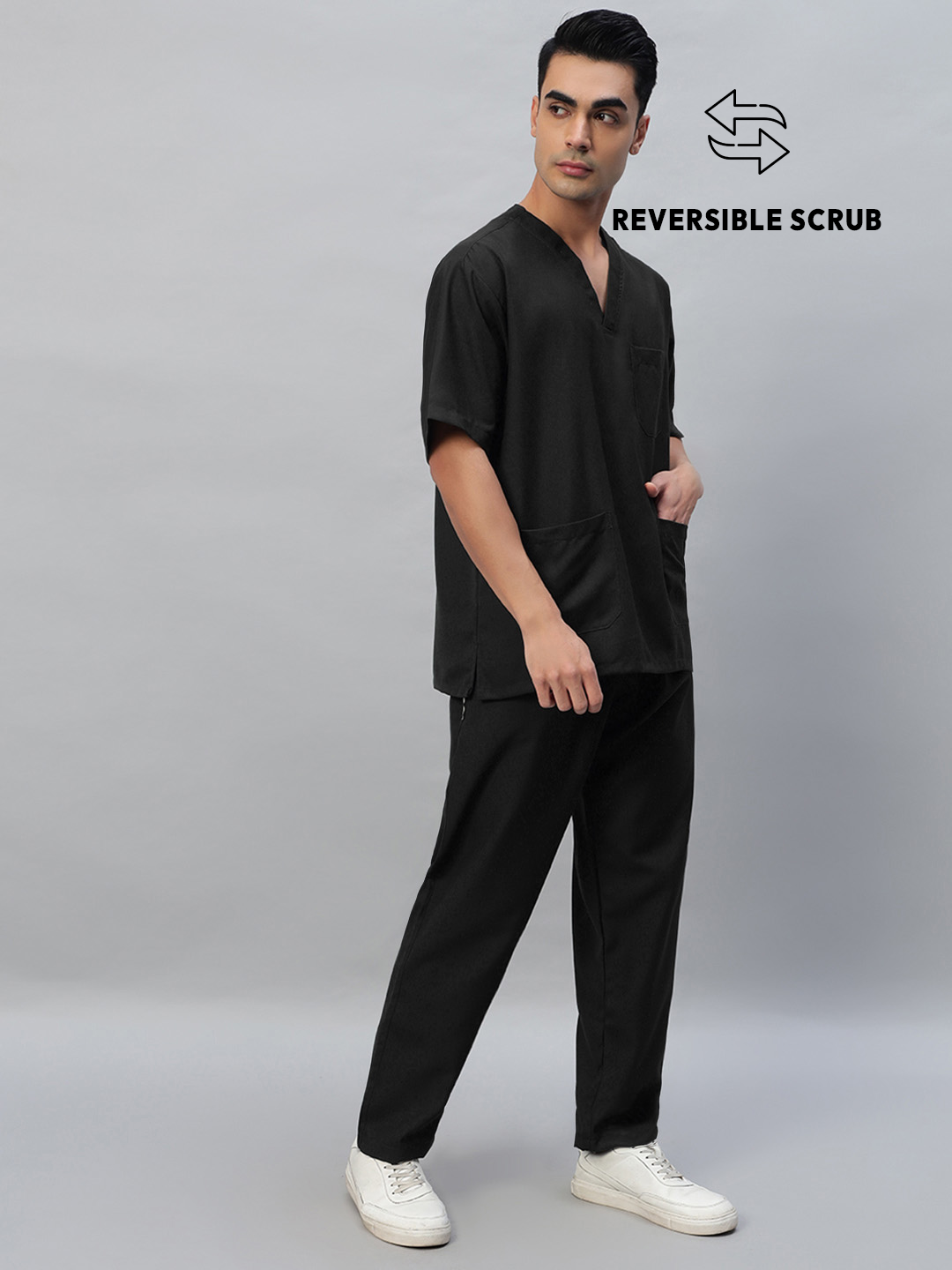 Black Reversible Half Sleeve Medical Scrubs - Male