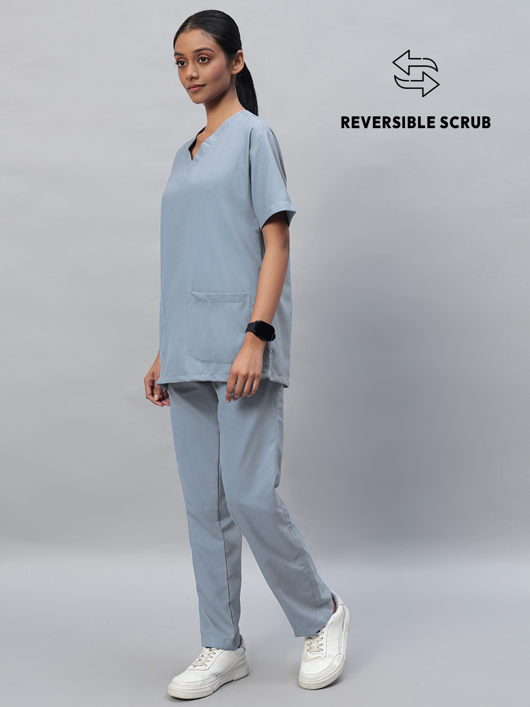 Light Grey Reversible Half Sleeve Medical Scrubs - Female