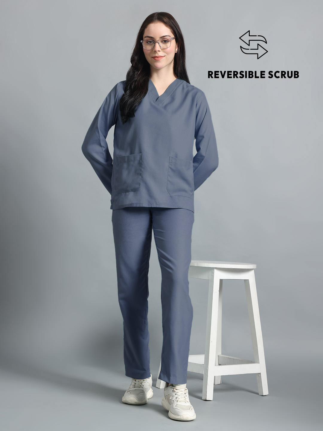 Dark Grey Reversible Full Sleeve Medical Scrubs - Female