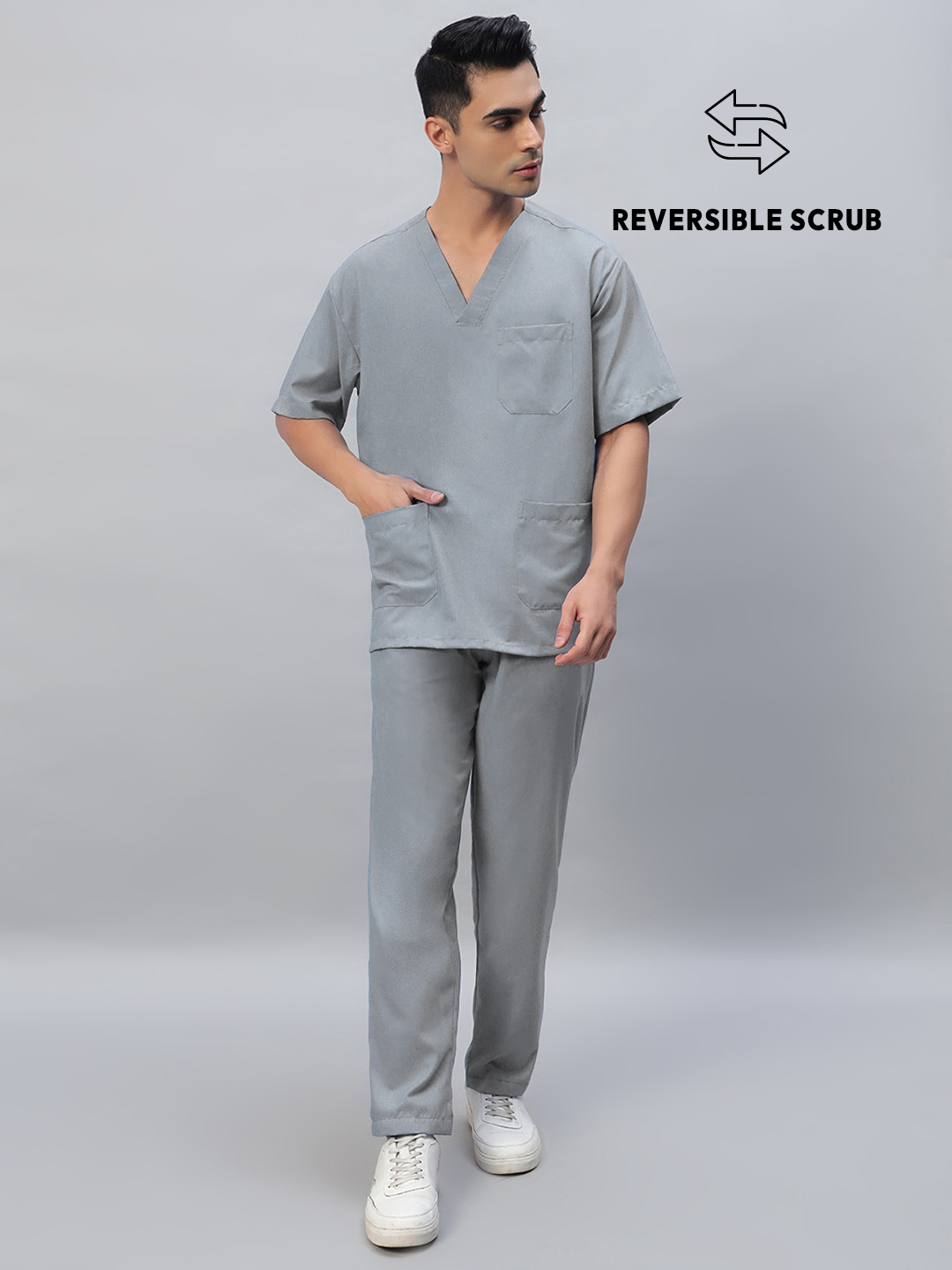 Grey Reversible Half Sleeve Medical Scrubs - Male