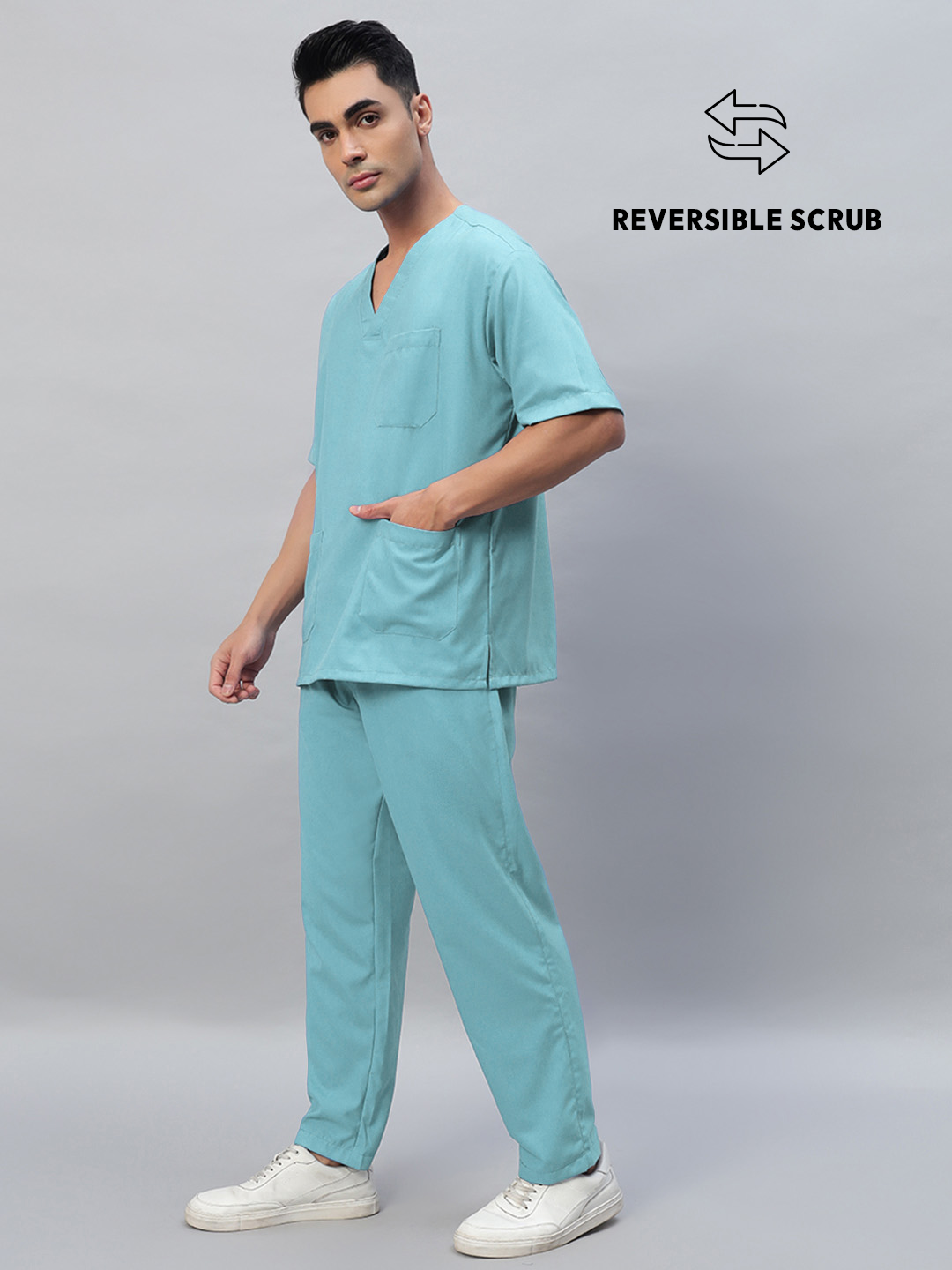 Sea Green Reversible Half Sleeve Medical Scrubs - Male