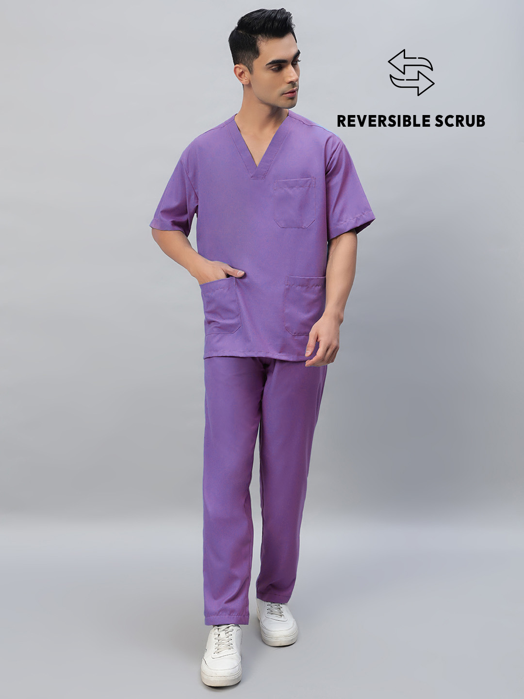 Violet Reversible Half Sleeve Medical Scrubs - Male