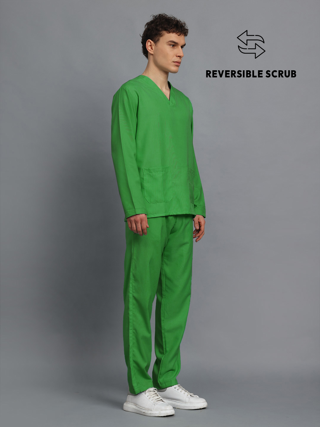 Spinach Green Reversible Full Sleeve Medical Scrubs - Male