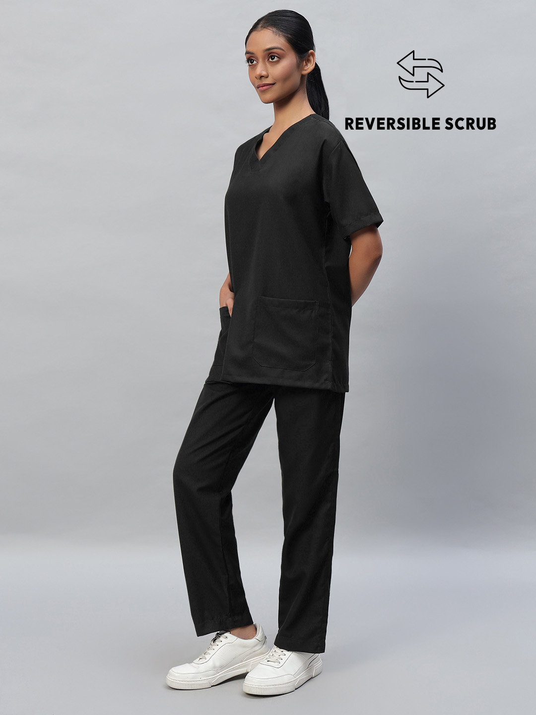 Black Reversible Half Sleeve Medical Scrubs - Female