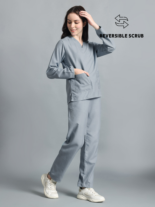 Light Grey Reversible Full Sleeve Medical Scrubs - Female