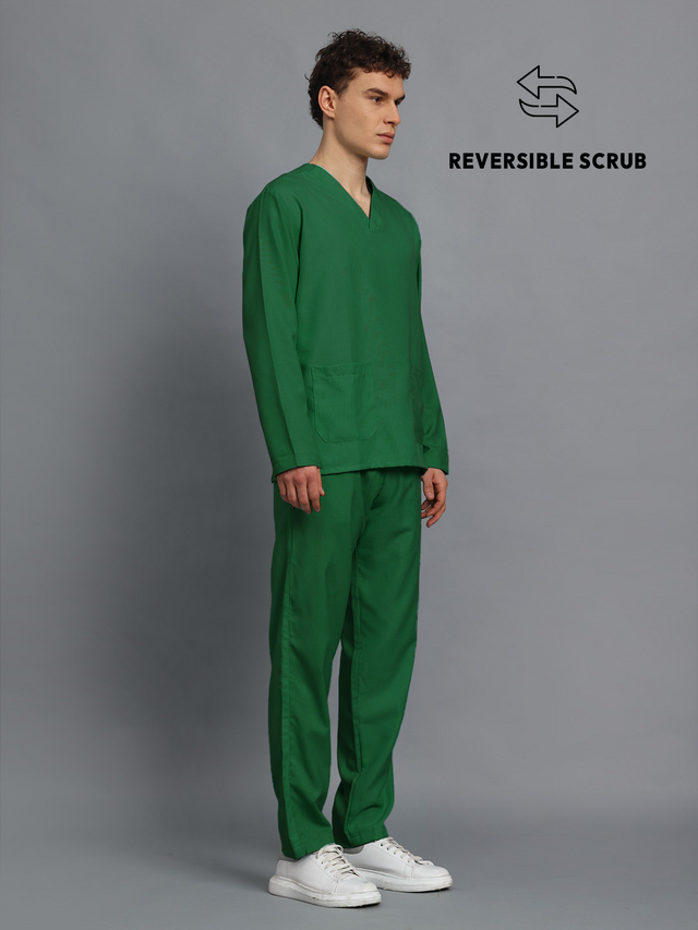 Spinach Green Reversible Full Sleeve Medical Scrubs - Male