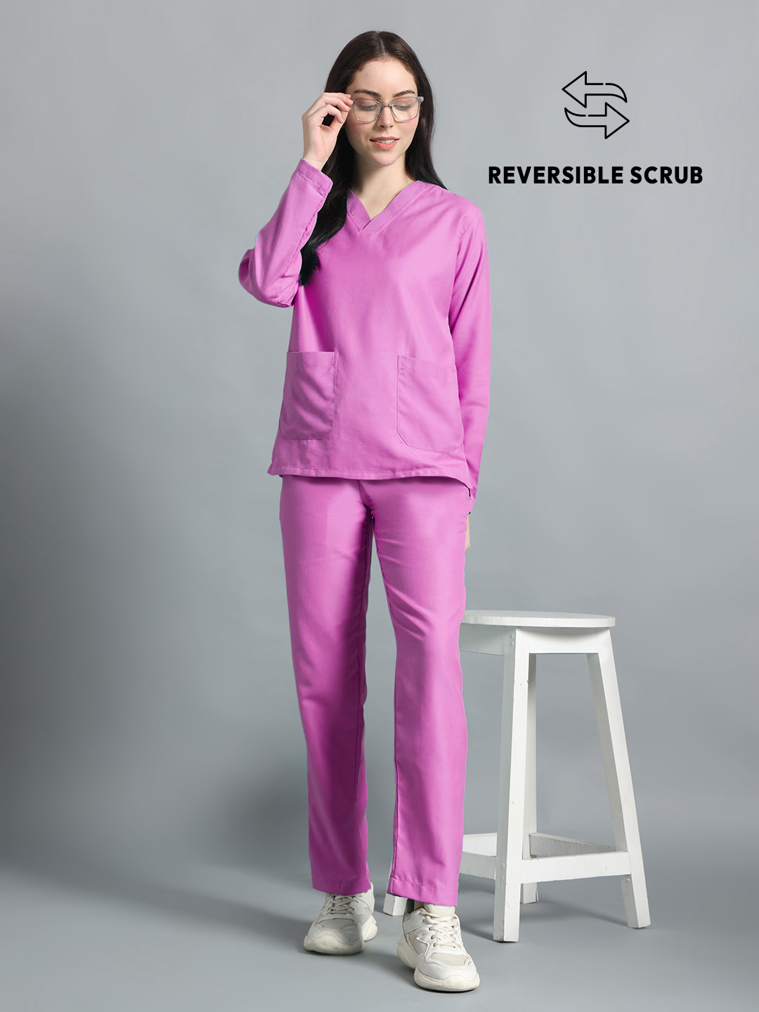 Pink Reversible Full Sleeve Medical Scrubs - Female