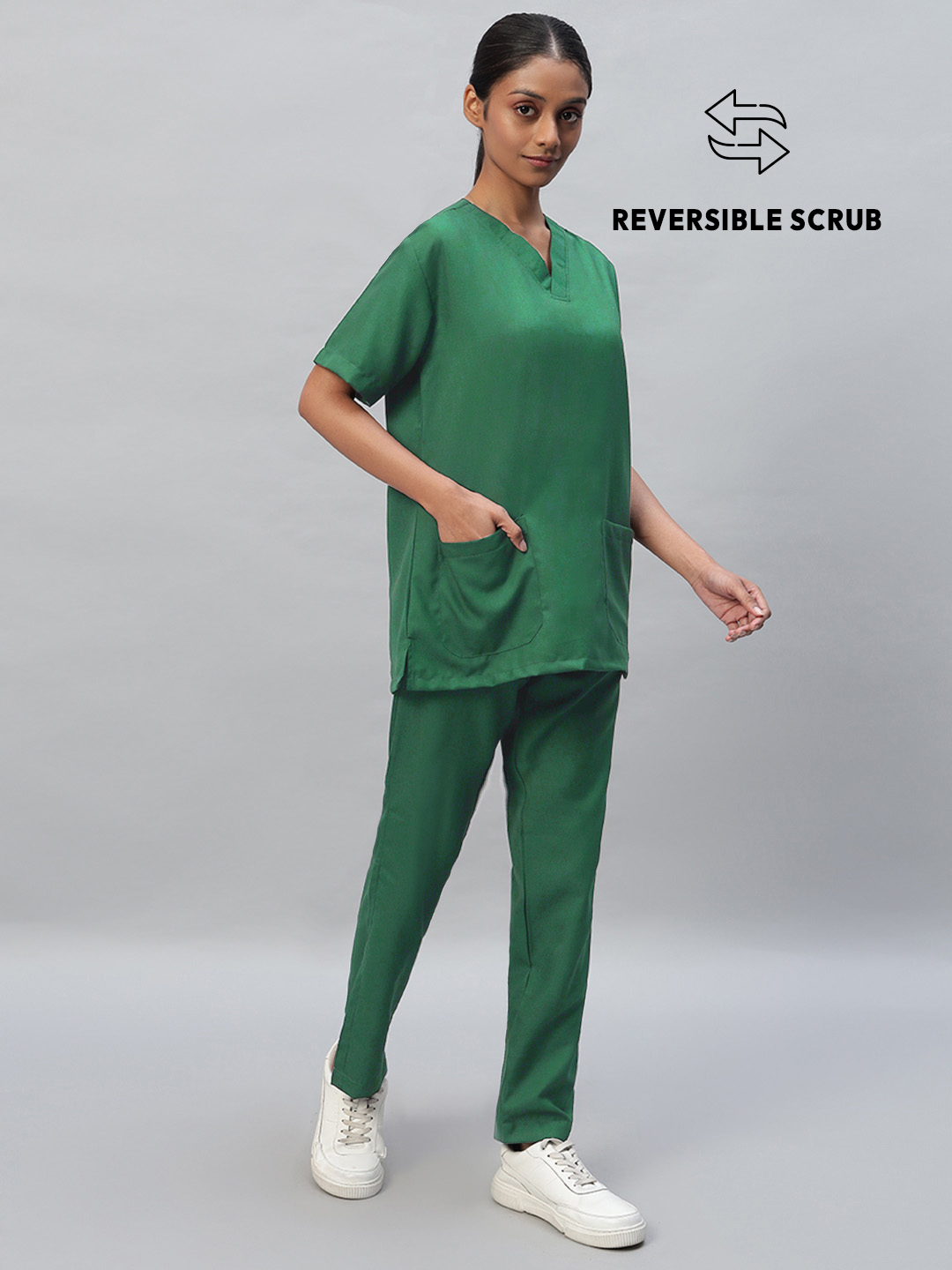 Spinach Green Reversible Half Sleeve Medical Scrubs - Female