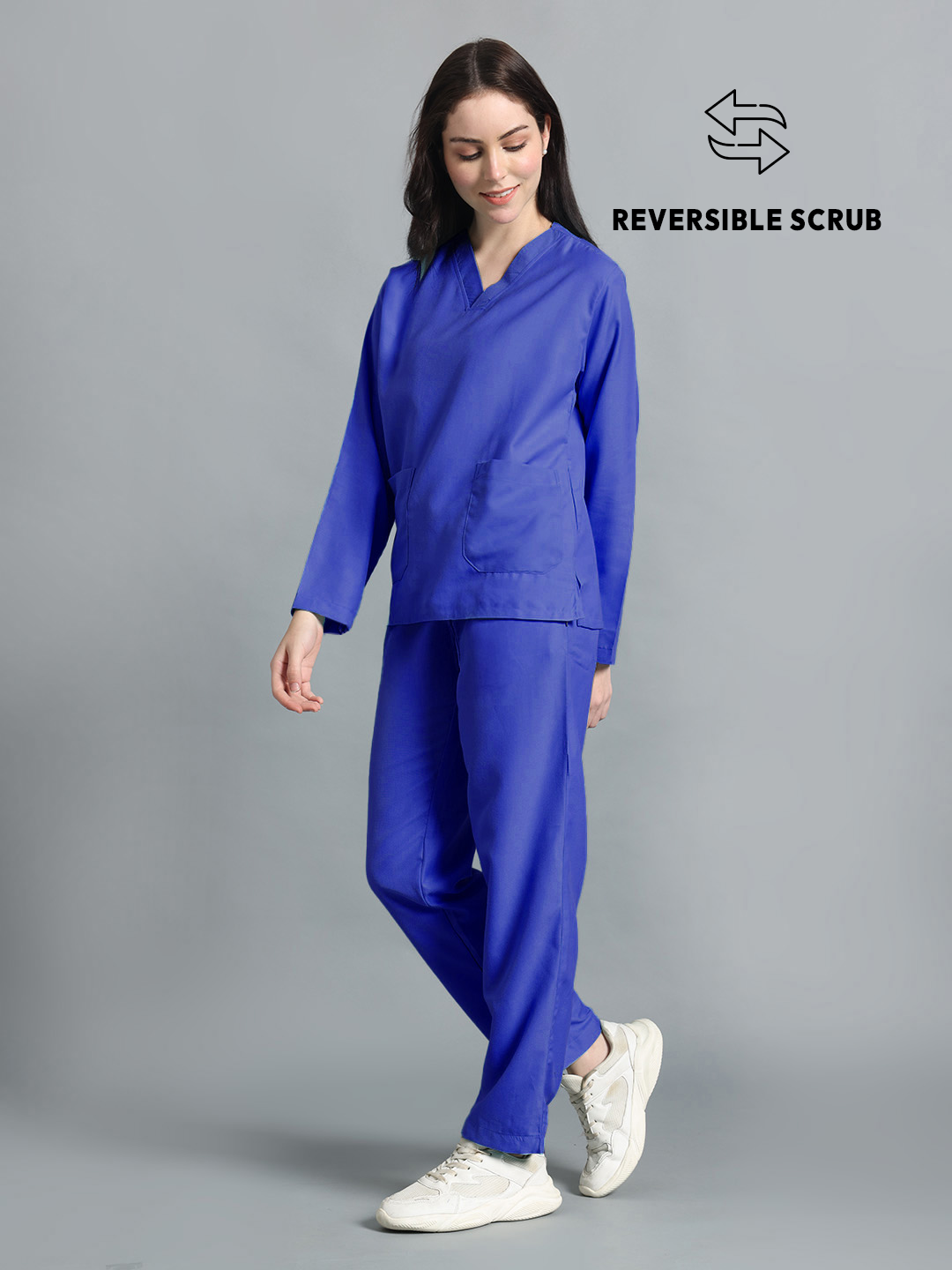 Royal Blue Reversible Full Sleeve Medical Scrubs - Female