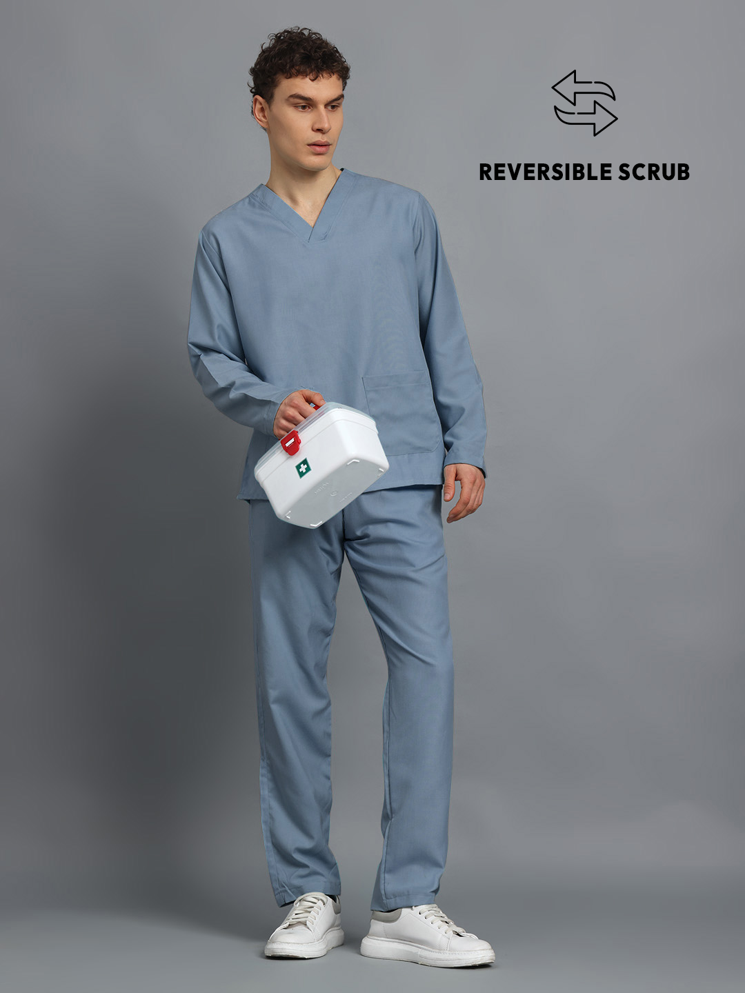 Teal Reversible Full Sleeve Medical Scrubs - Male