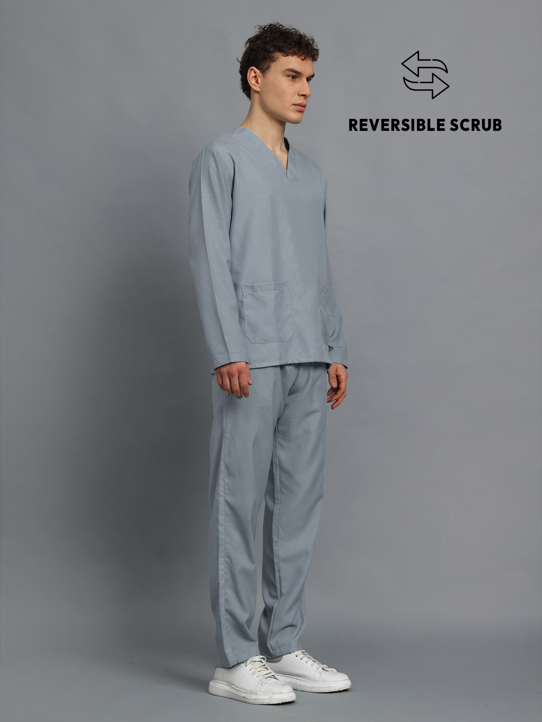 Grey Reversible Full Sleeve Medical Scrubs - Male