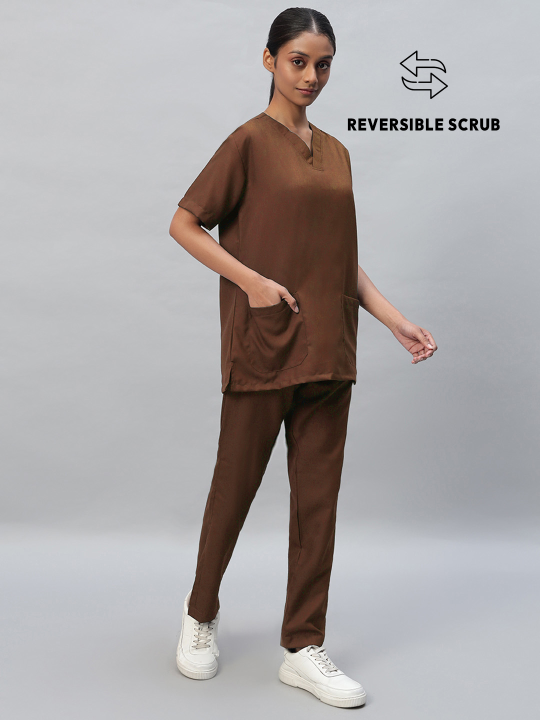 Brown Reversible Half Sleeve Medical Scrubs - Female