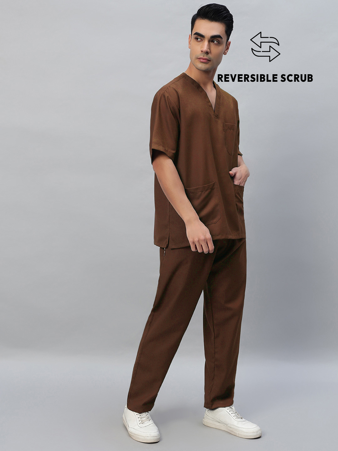 Brown Reversible Half Sleeve Medical Scrubs - Male