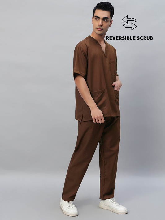 Brown Reversible Half Sleeve Medical Scrubs - Male