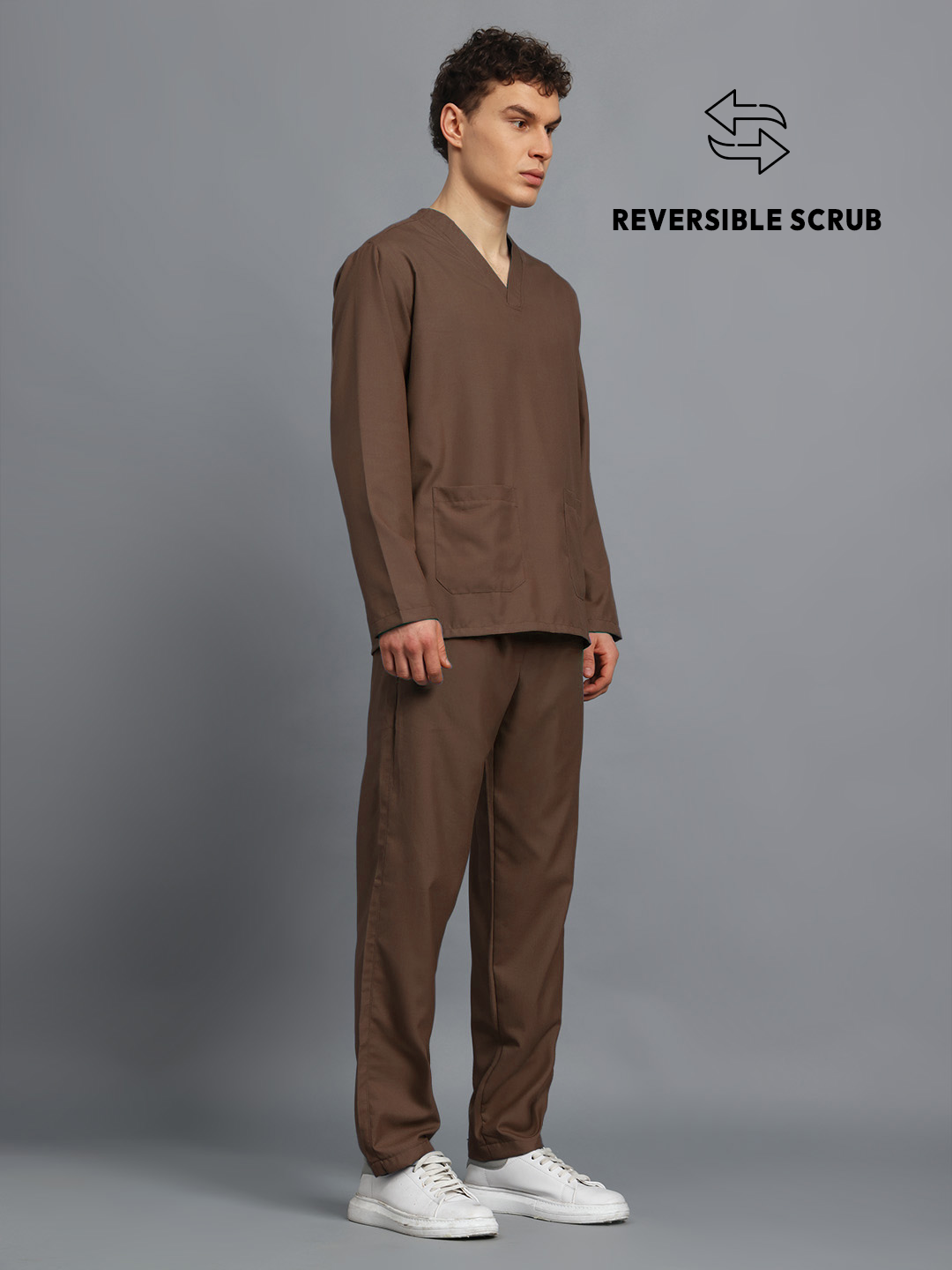 Brown Reversible Full Sleeve Medical Scrubs - Male