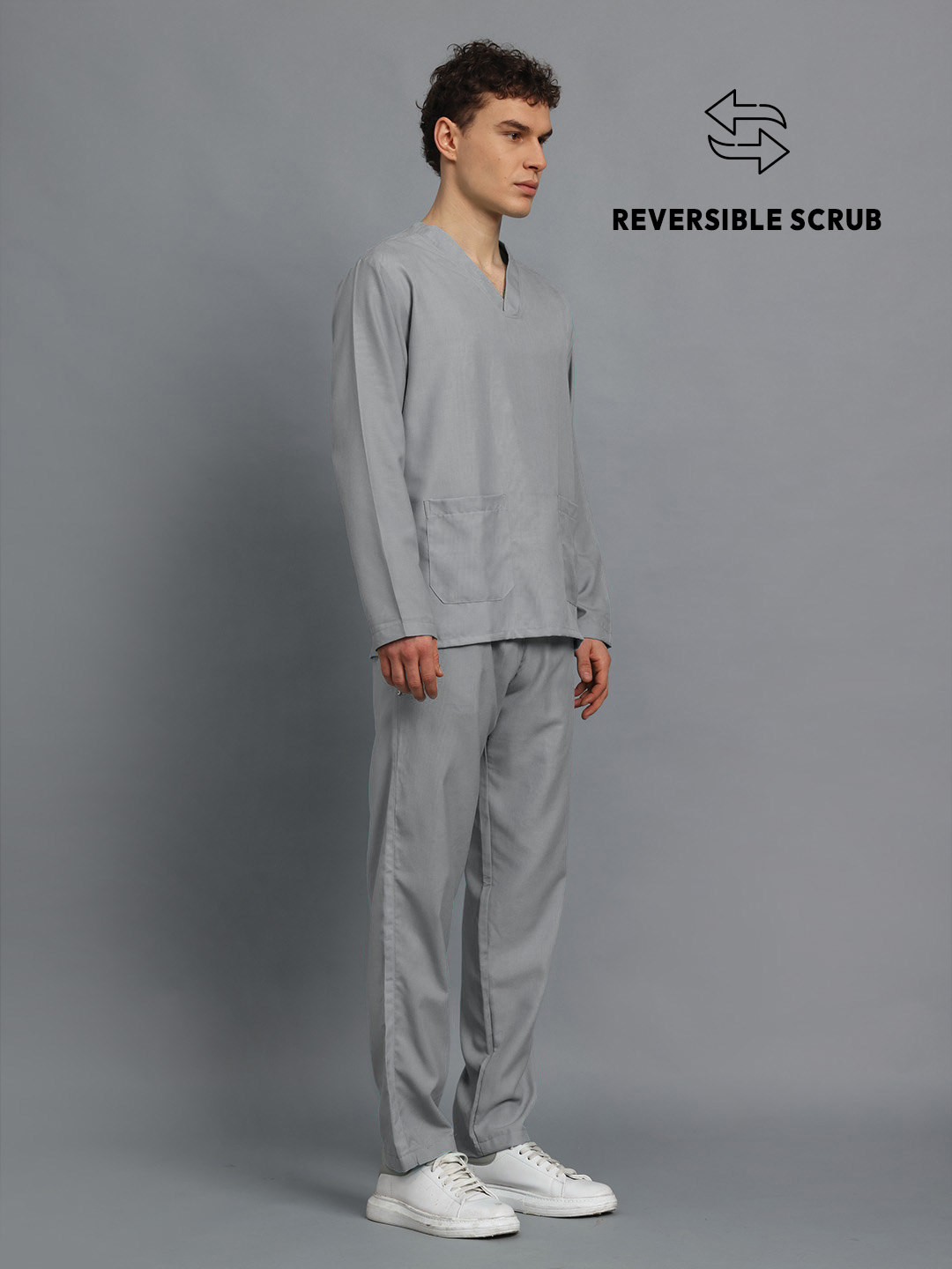 Light Grey Reversible Full Sleeve Medical Scrubs - Male