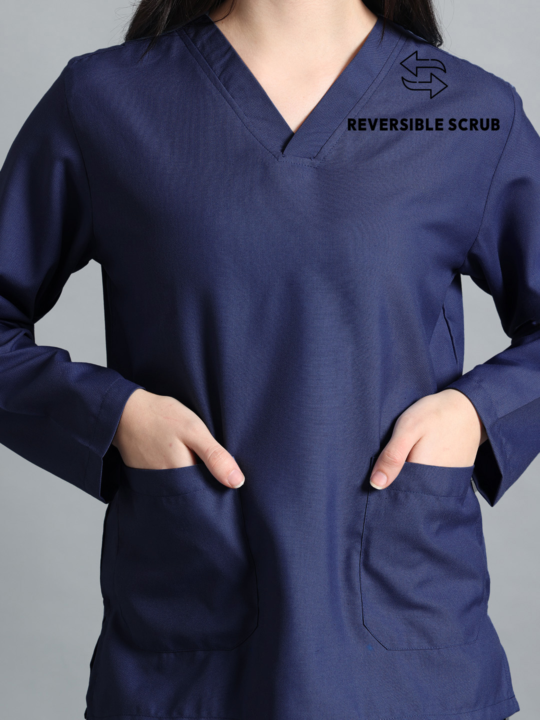 Navy Blue Reversible Full Sleeve Medical Scrubs - Female