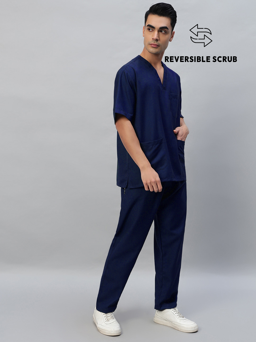 Navy Blue Reversible Half Sleeve Medical Scrubs - Male