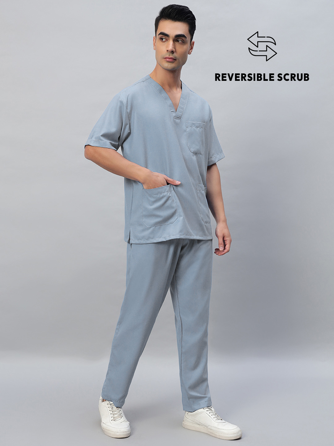 Light Grey Reversible Half Sleeve Medical Scrubs - Male