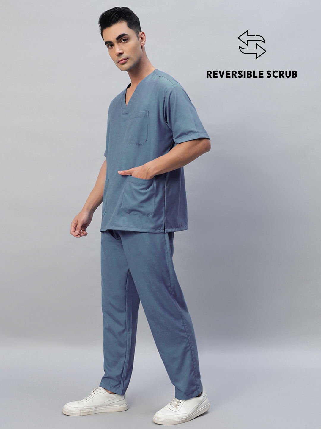 Teal Reversible Half Sleeve Medical Scrubs - Male