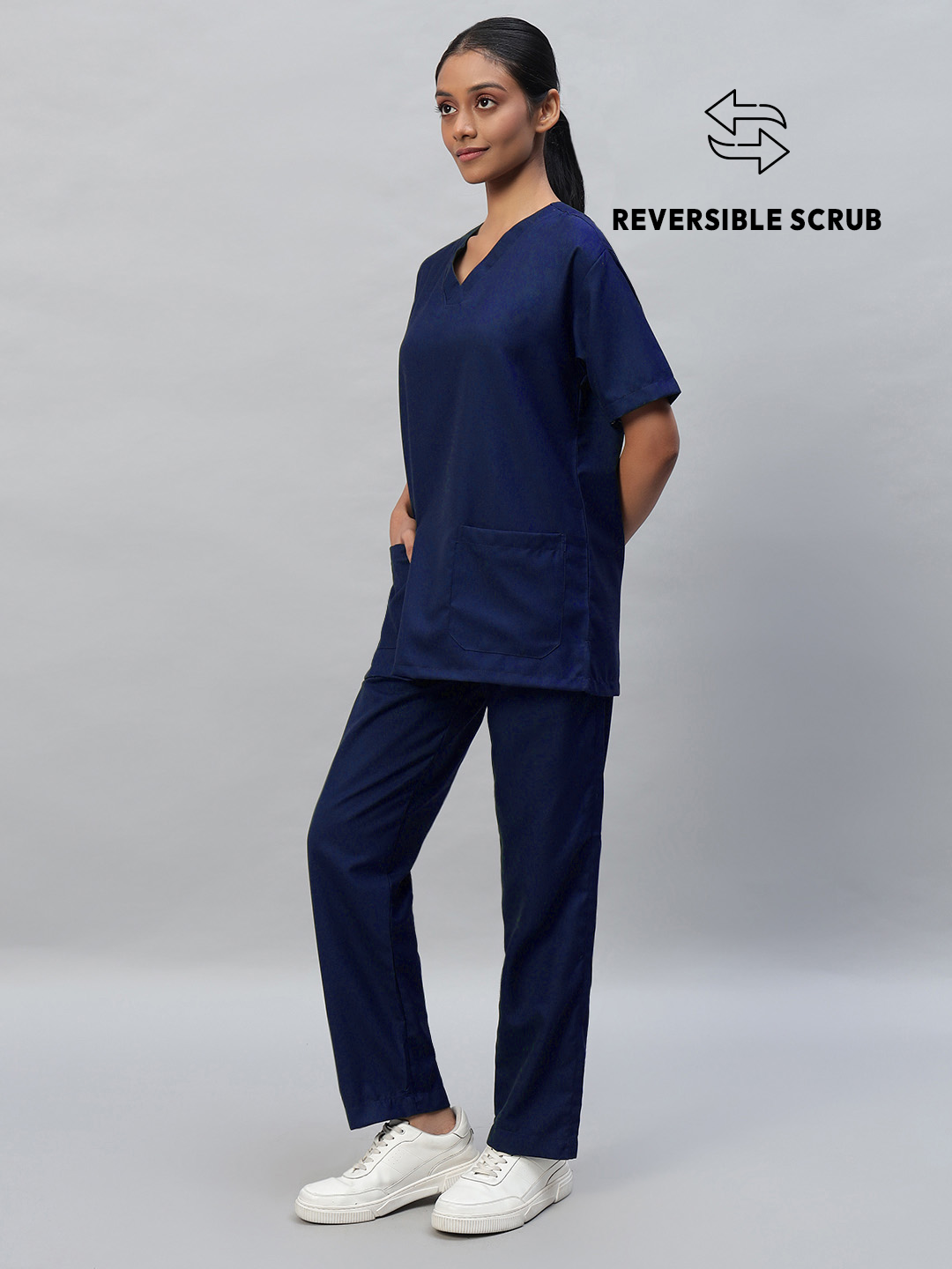 Navy Blue Reversible Half Sleeve Medical Scrubs - Female