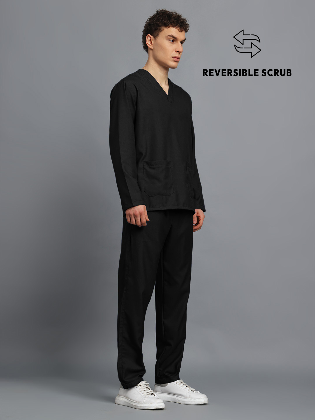 Black Reversible Full Sleeve Medical Scrubs - Male