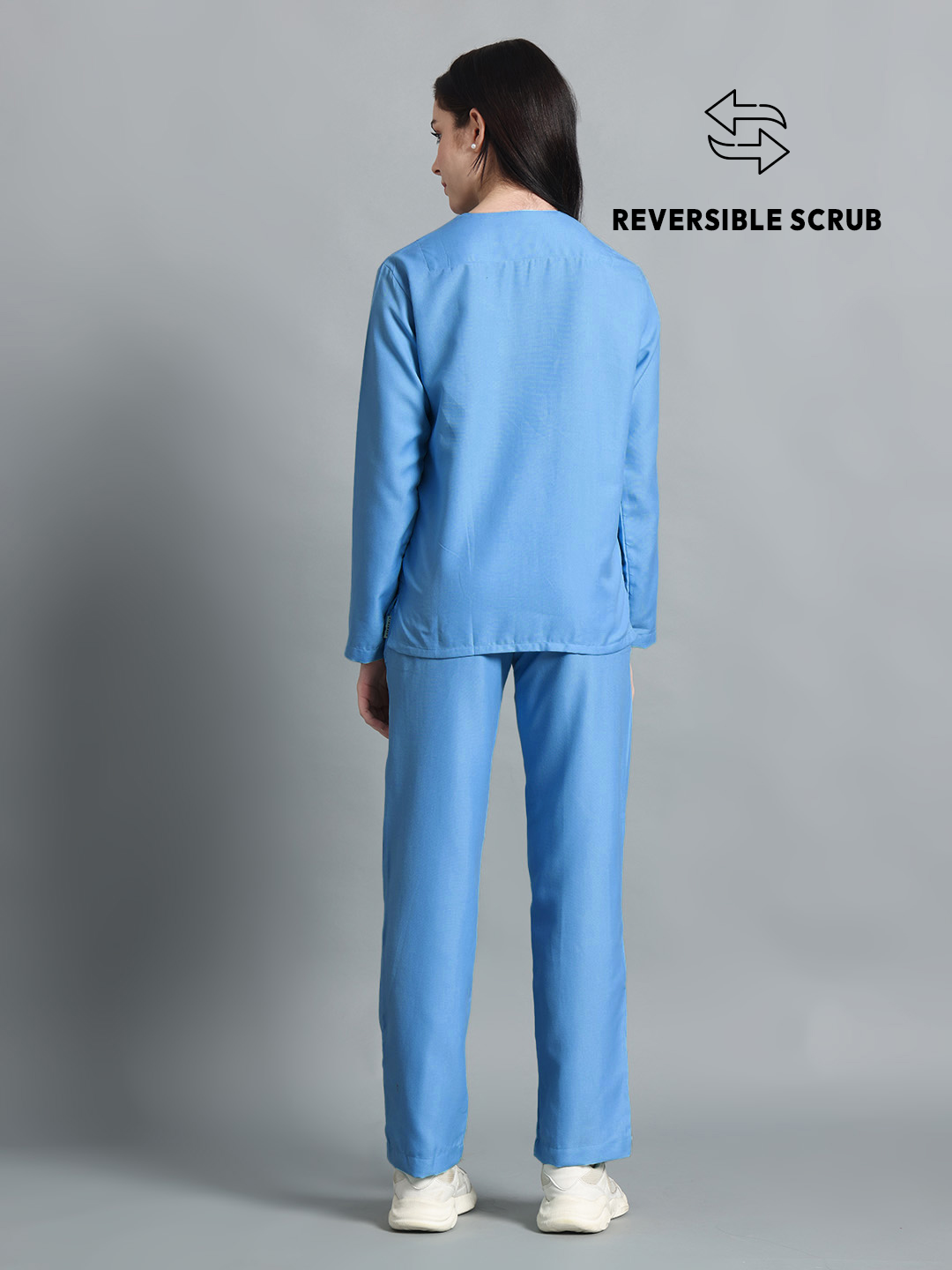 Sky Blue Reversible Full Sleeve Medical Scrubs - Female