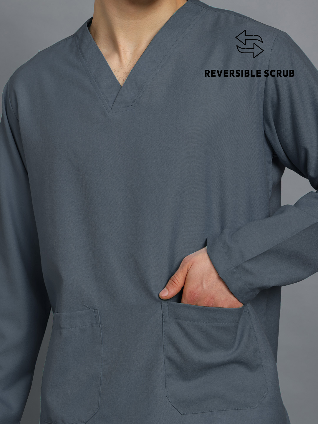 Dark Grey Reversible Full Sleeve Medical Scrubs - Male