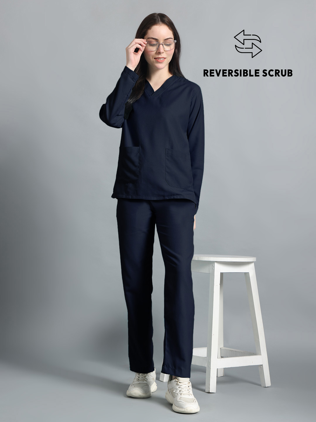 Blue Black Reversible Full Sleeve Medical Scrubs - Female