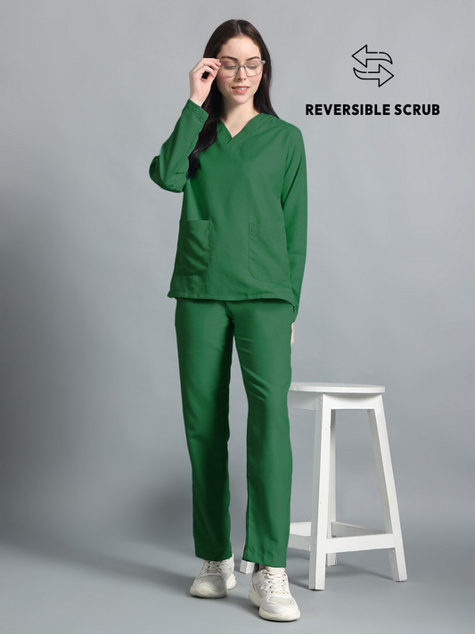 Spinach Green Reversible Full Sleeve Medical Scrubs - Female