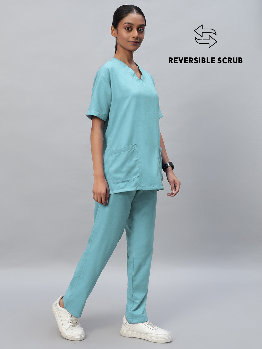 Sea Green Reversible Half Sleeve Medical Scrubs - Female