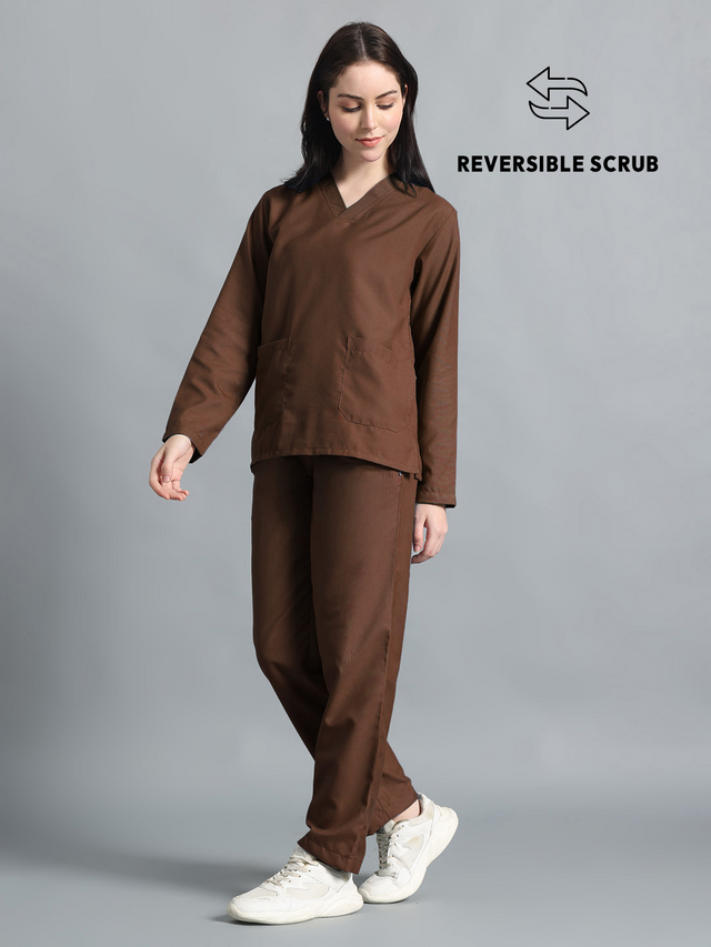 Brown Reversible Full Sleeve Medical Scrubs - Female