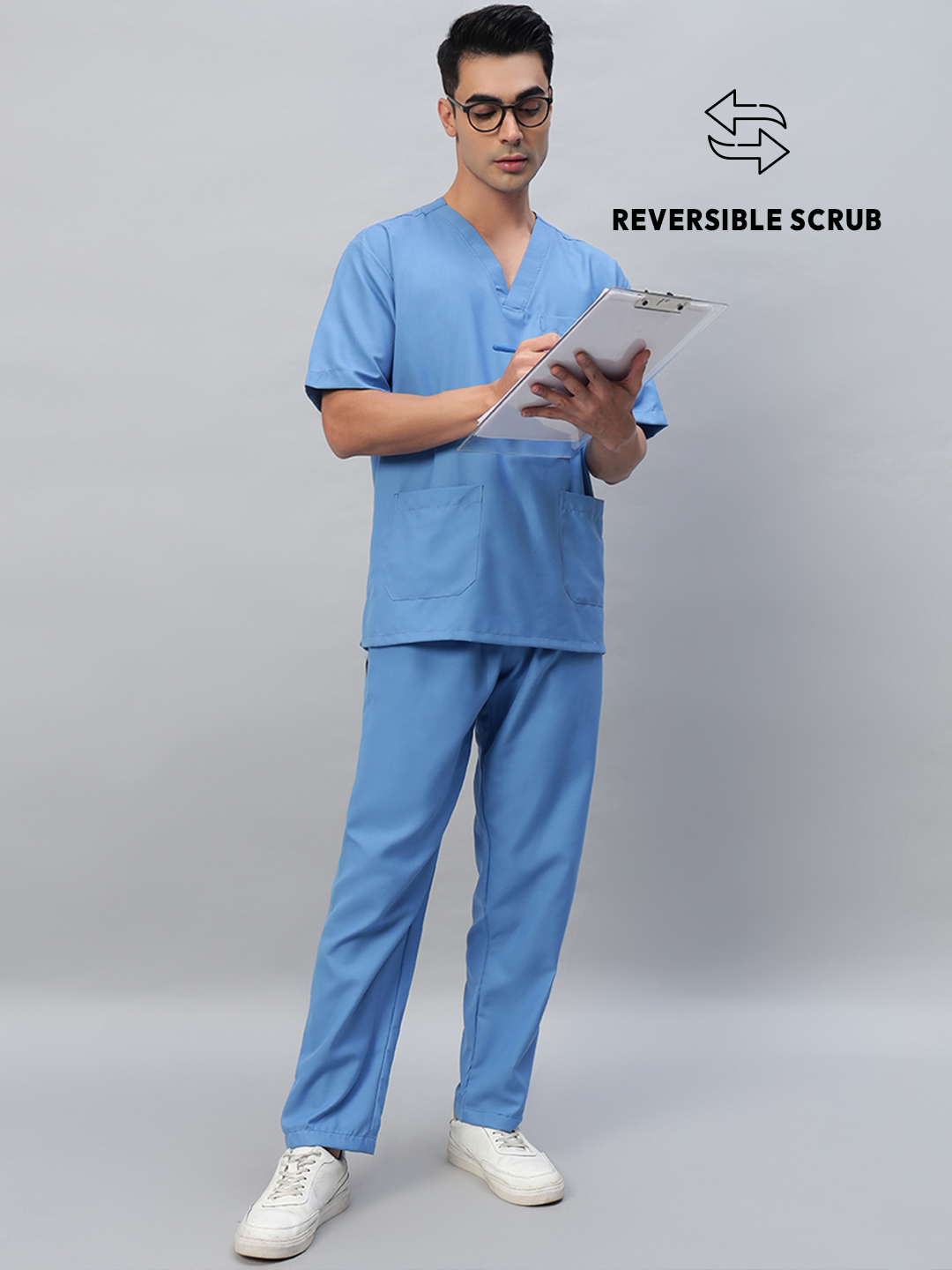 Sky Blue Reversible Half Sleeve Medical Scrubs - Male