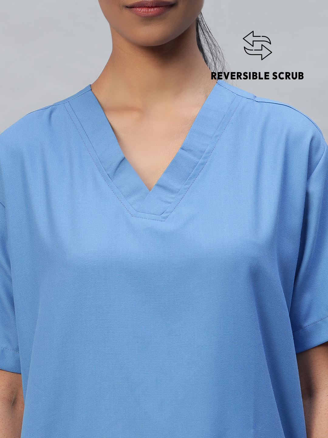 Sky Blue Reversible Half Sleeve Medical Scrubs - Female