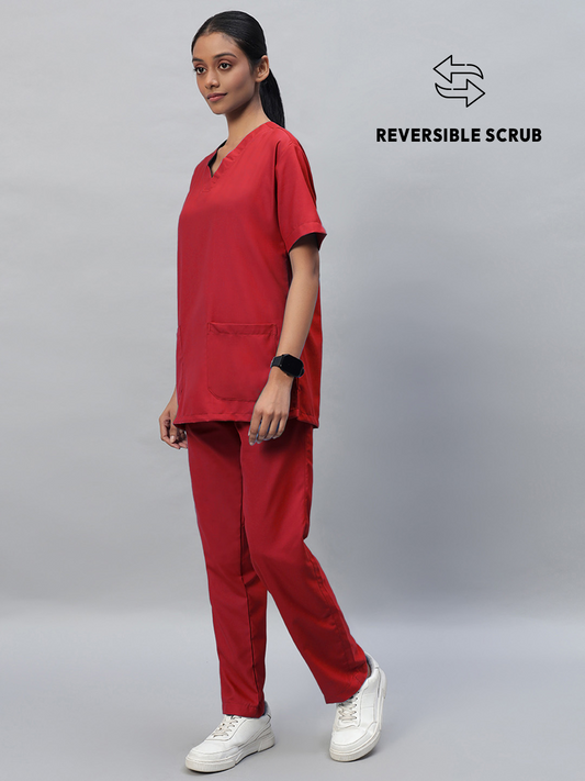 Red Reversible Half Sleeve Medical Scrubs - Female