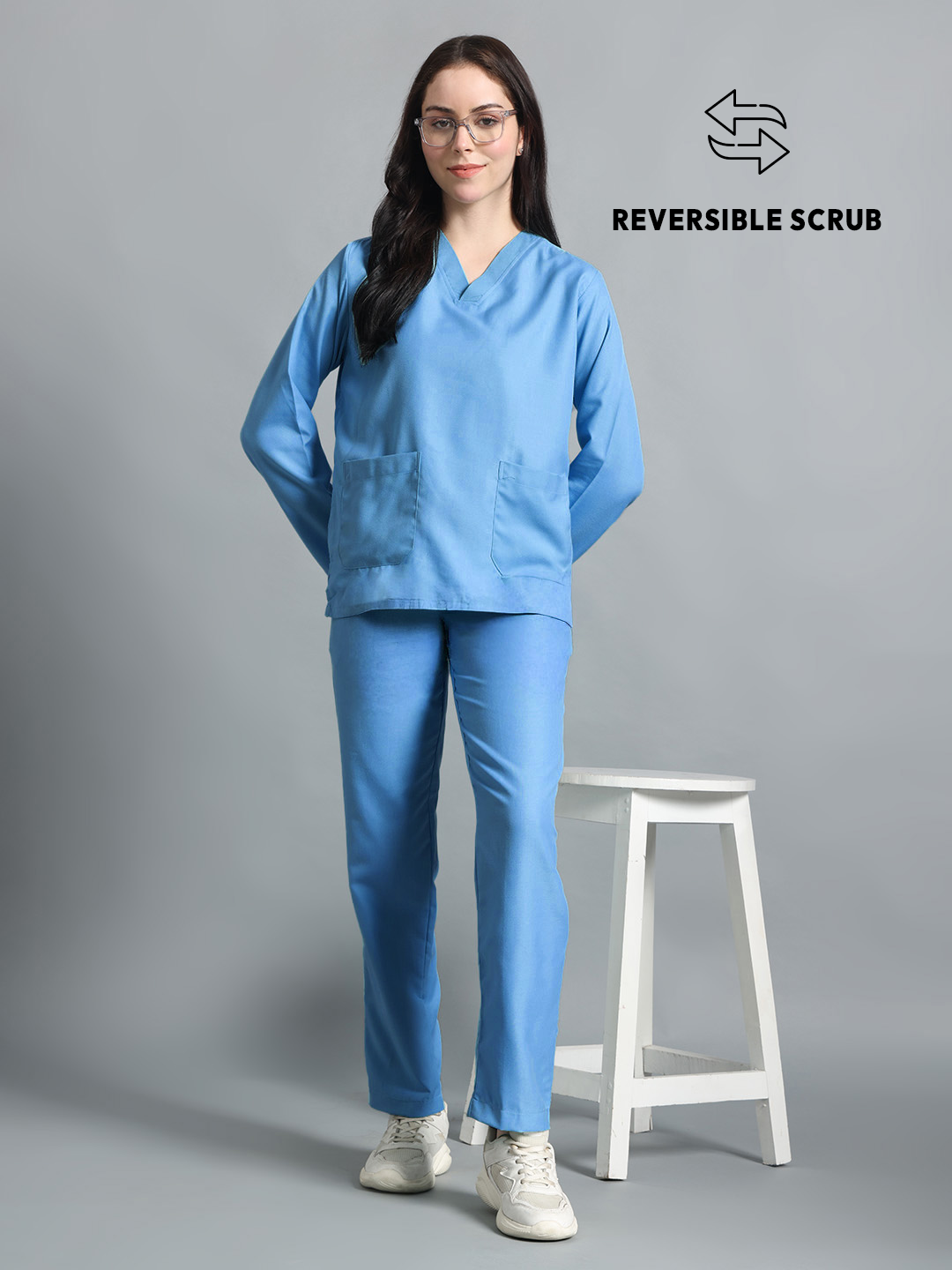 Sky Blue Reversible Full Sleeve Medical Scrubs - Female