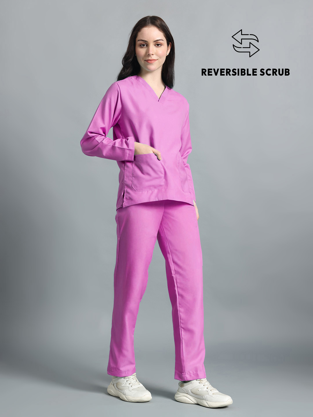 Pink Reversible Full Sleeve Medical Scrubs - Female