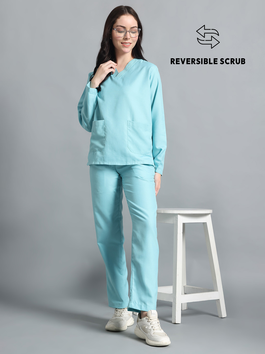 Sea Green Reversible Full Sleeve Medical Scrubs - Female