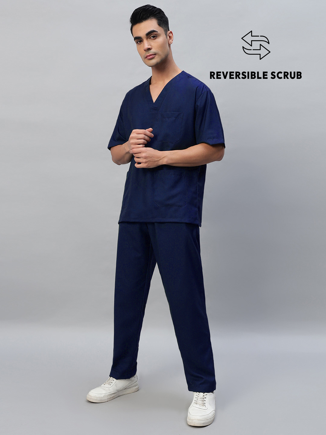 Navy Blue Reversible Half Sleeve Medical Scrubs - Male