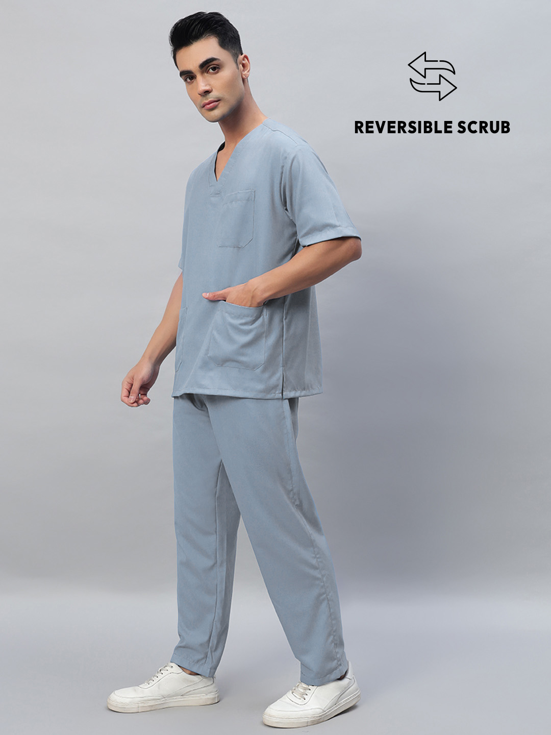 Light Grey Reversible Half Sleeve Medical Scrubs - Male