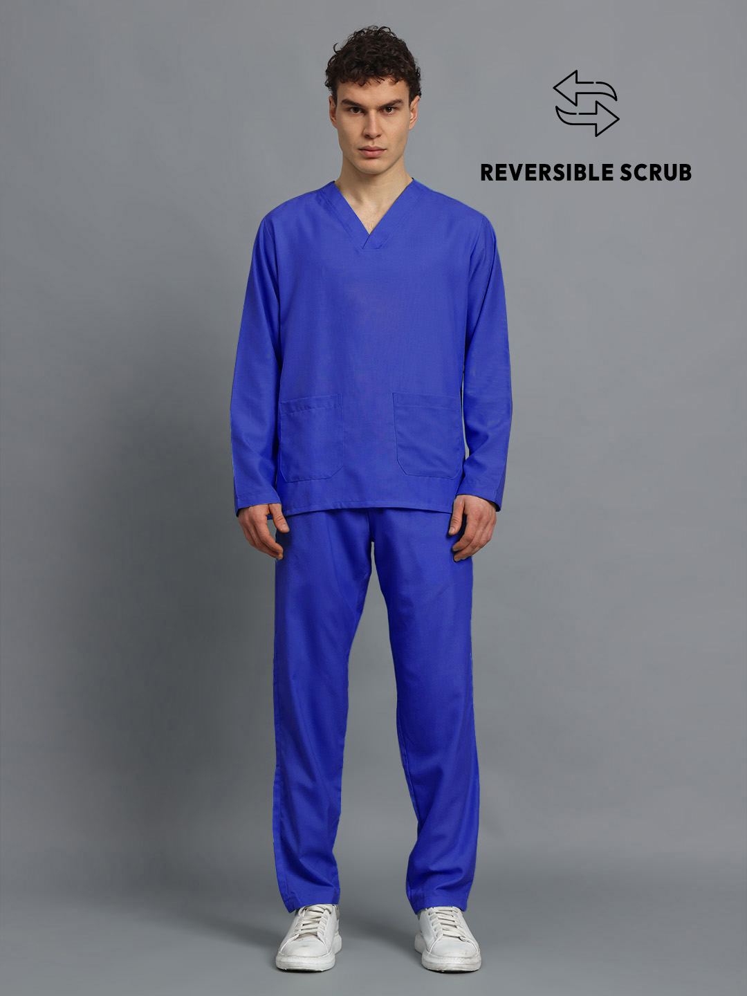 Royal Blue Reversible Full Sleeve Medical Scrubs - Male