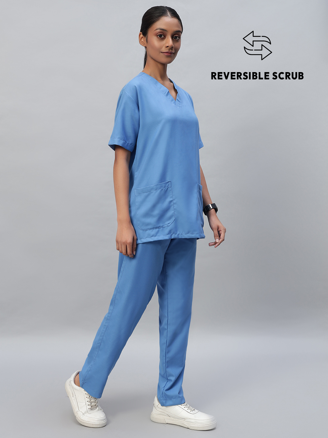 Sky Blue Reversible Half Sleeve Medical Scrubs - Female