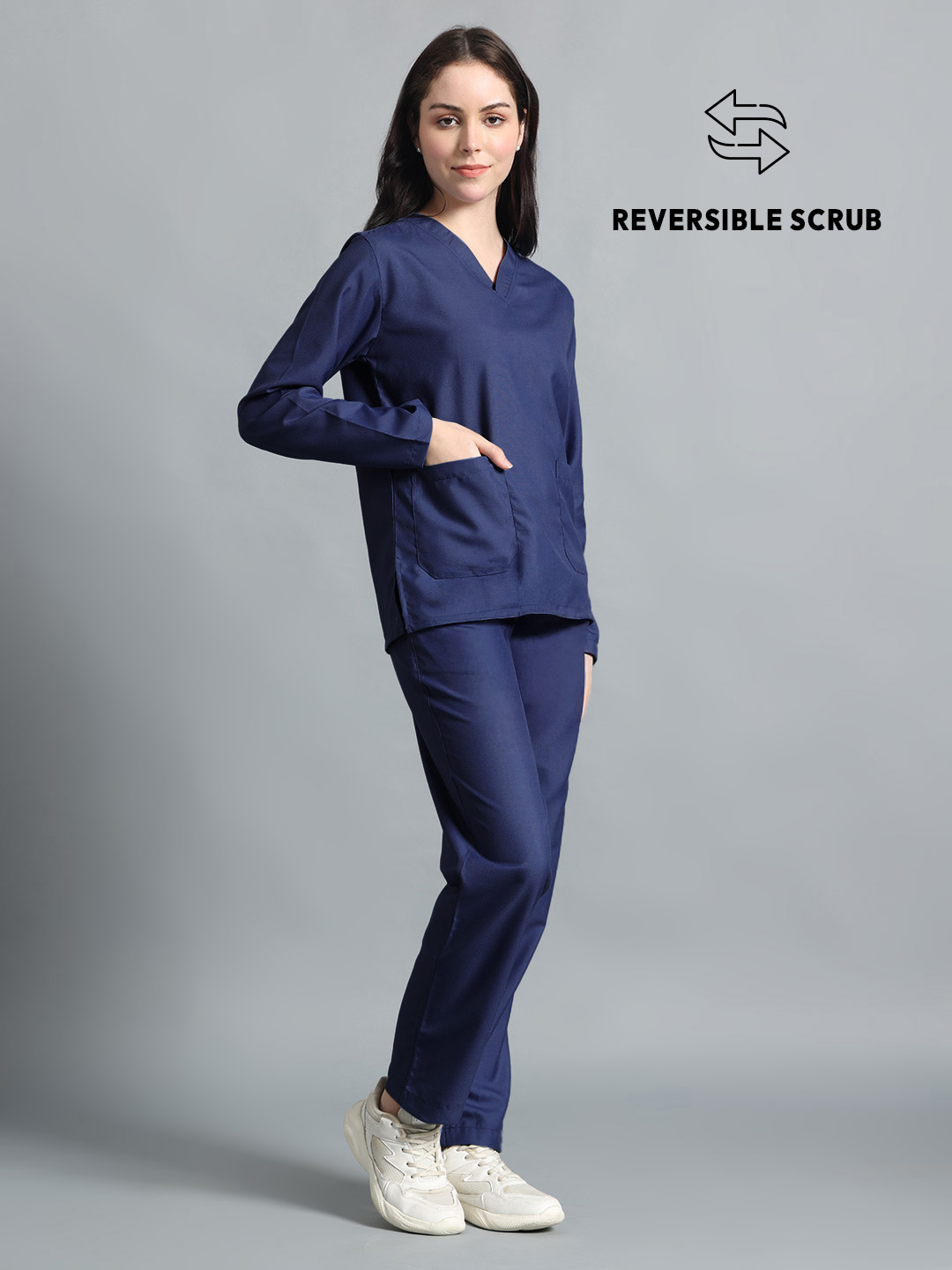 Navy Blue Reversible Full Sleeve Medical Scrubs - Female