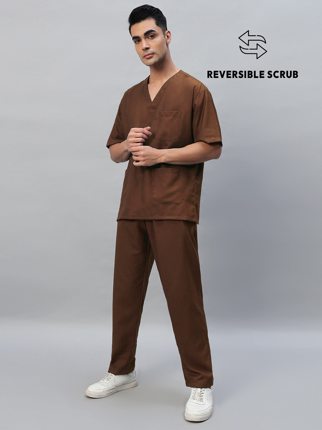 Brown Reversible Half Sleeve Medical Scrubs - Male