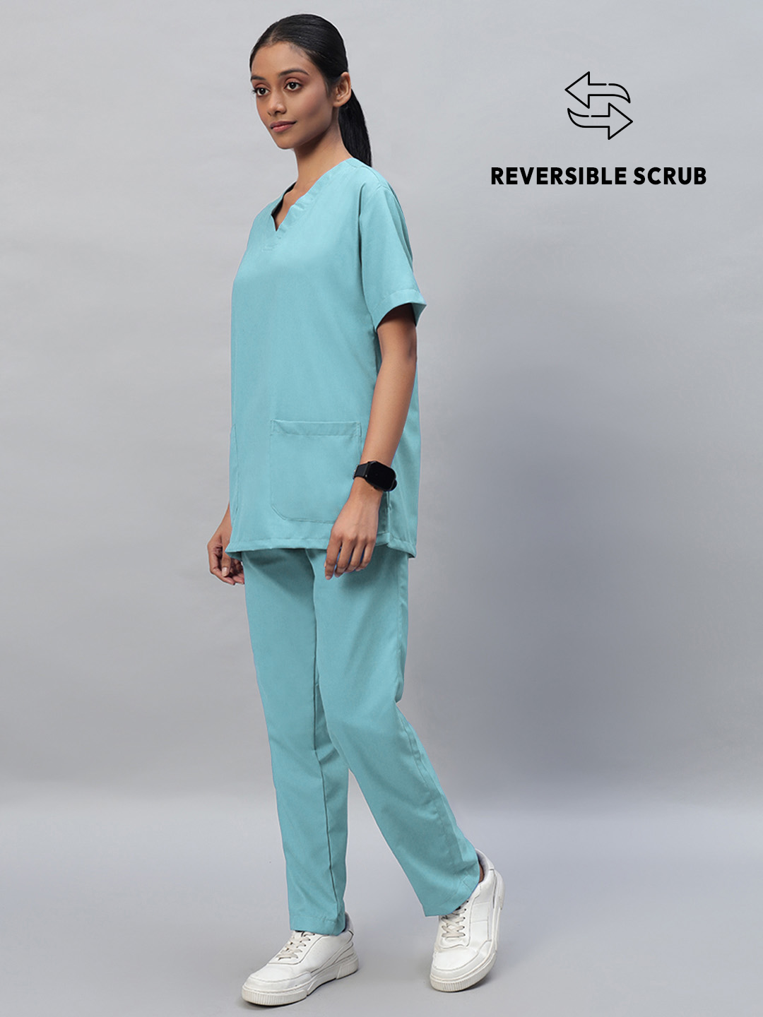 Sea Green Reversible Half Sleeve Medical Scrubs - Female