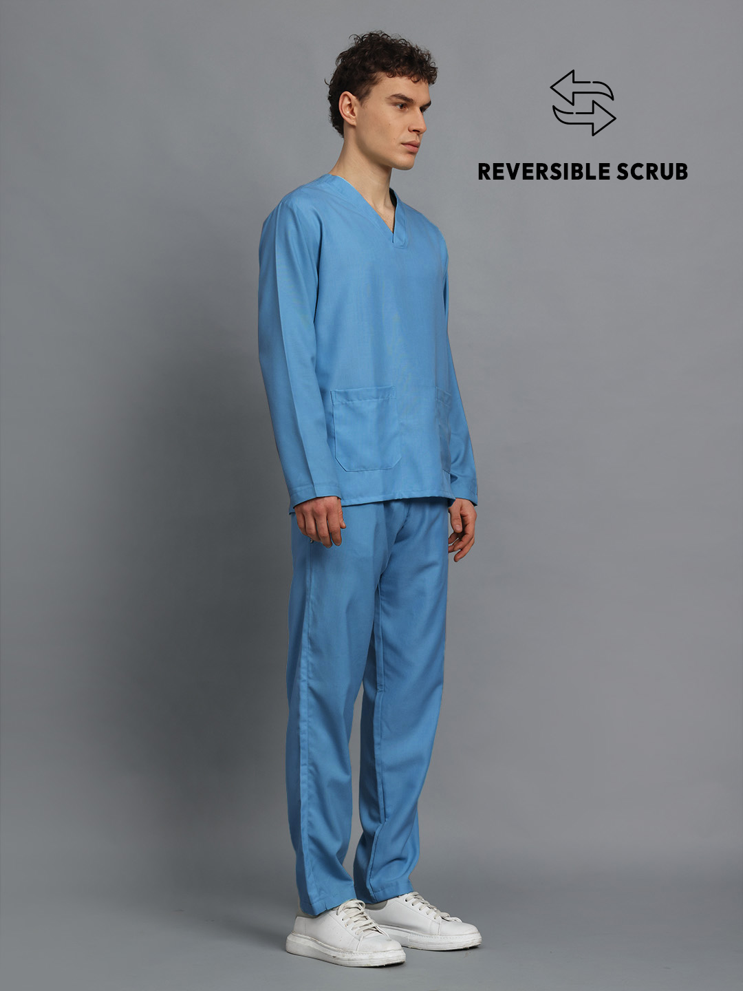 Sky Blue Reversible Full Sleeve Medical Scrubs - Male