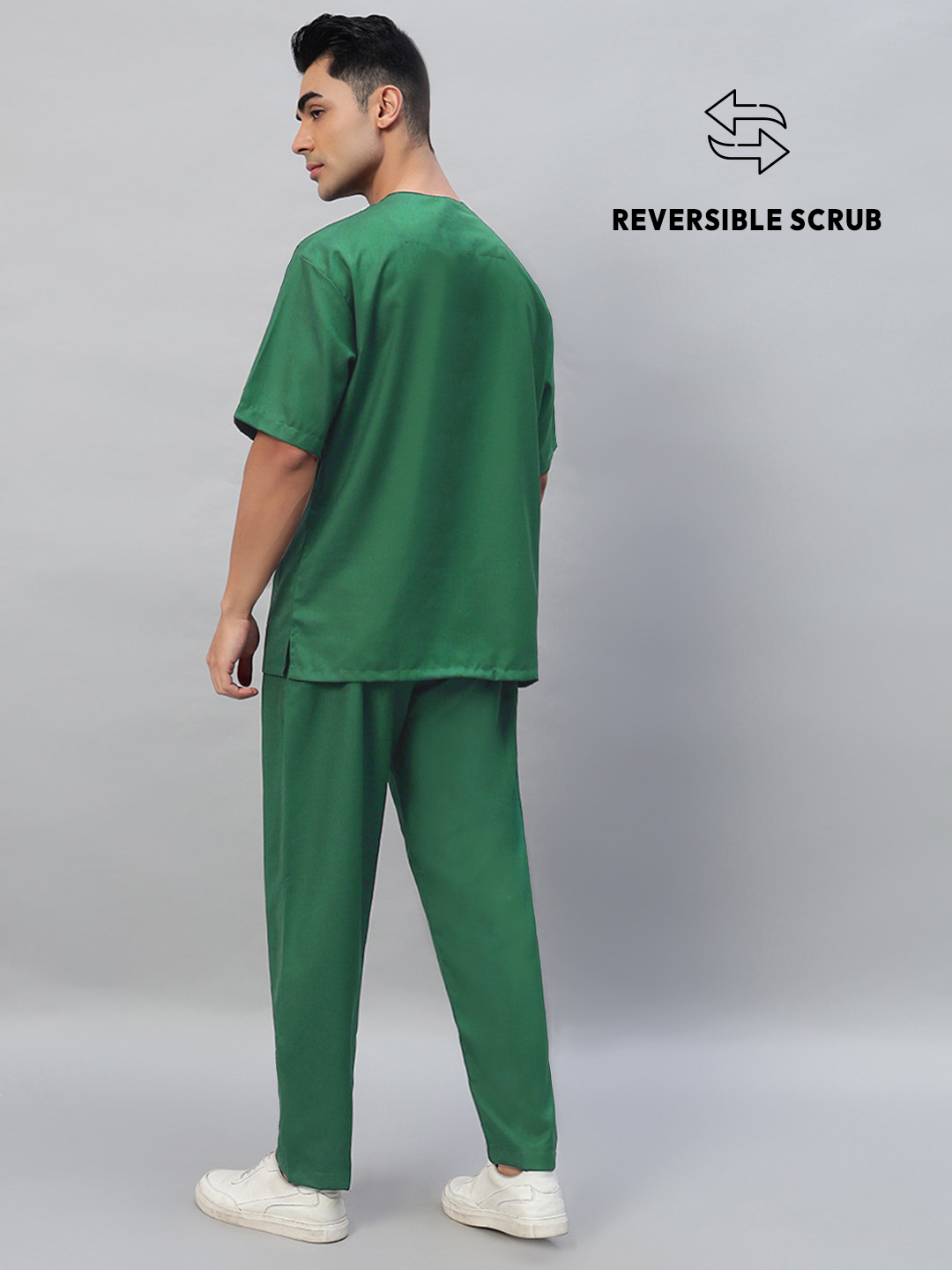 Spinach Green Reversible Half Sleeve Medical Scrubs - Male