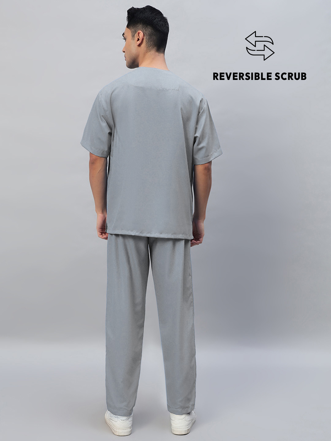 Grey Reversible Half Sleeve Medical Scrubs - Male