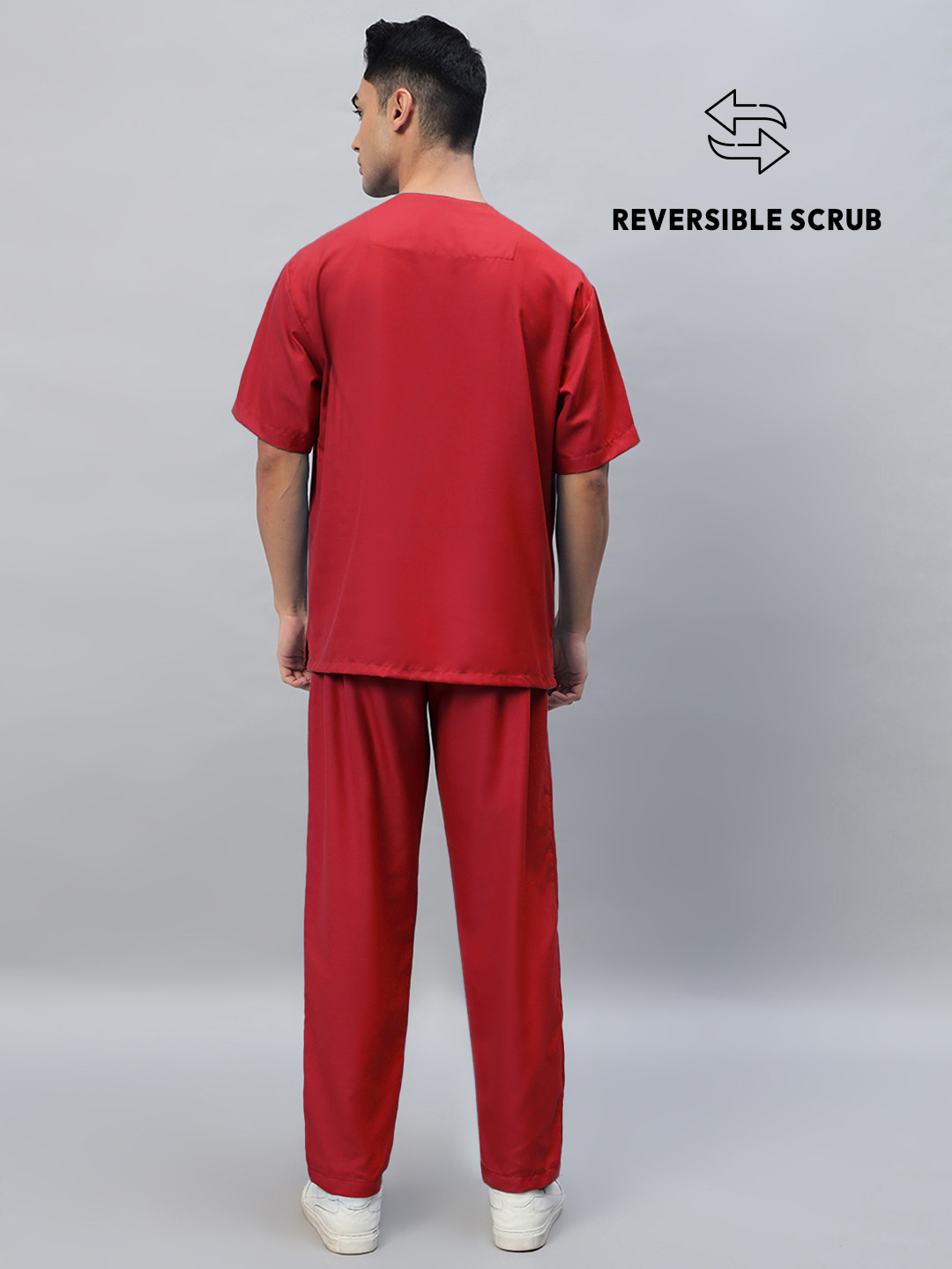 Red Reversible Half Sleeve Medical Scrubs - Male