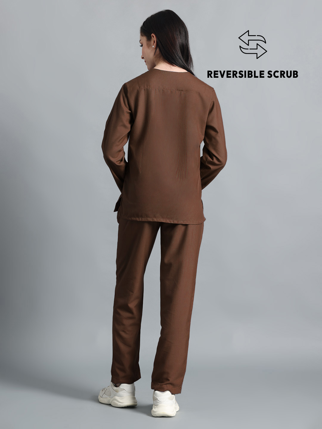 Brown Reversible Full Sleeve Medical Scrubs - Female